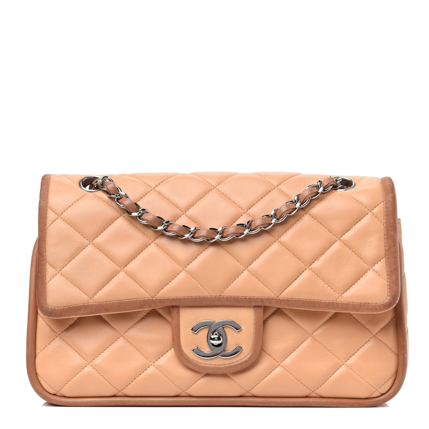 Lambskin Quilted Two Tone Medium Icons Double Flap Beige