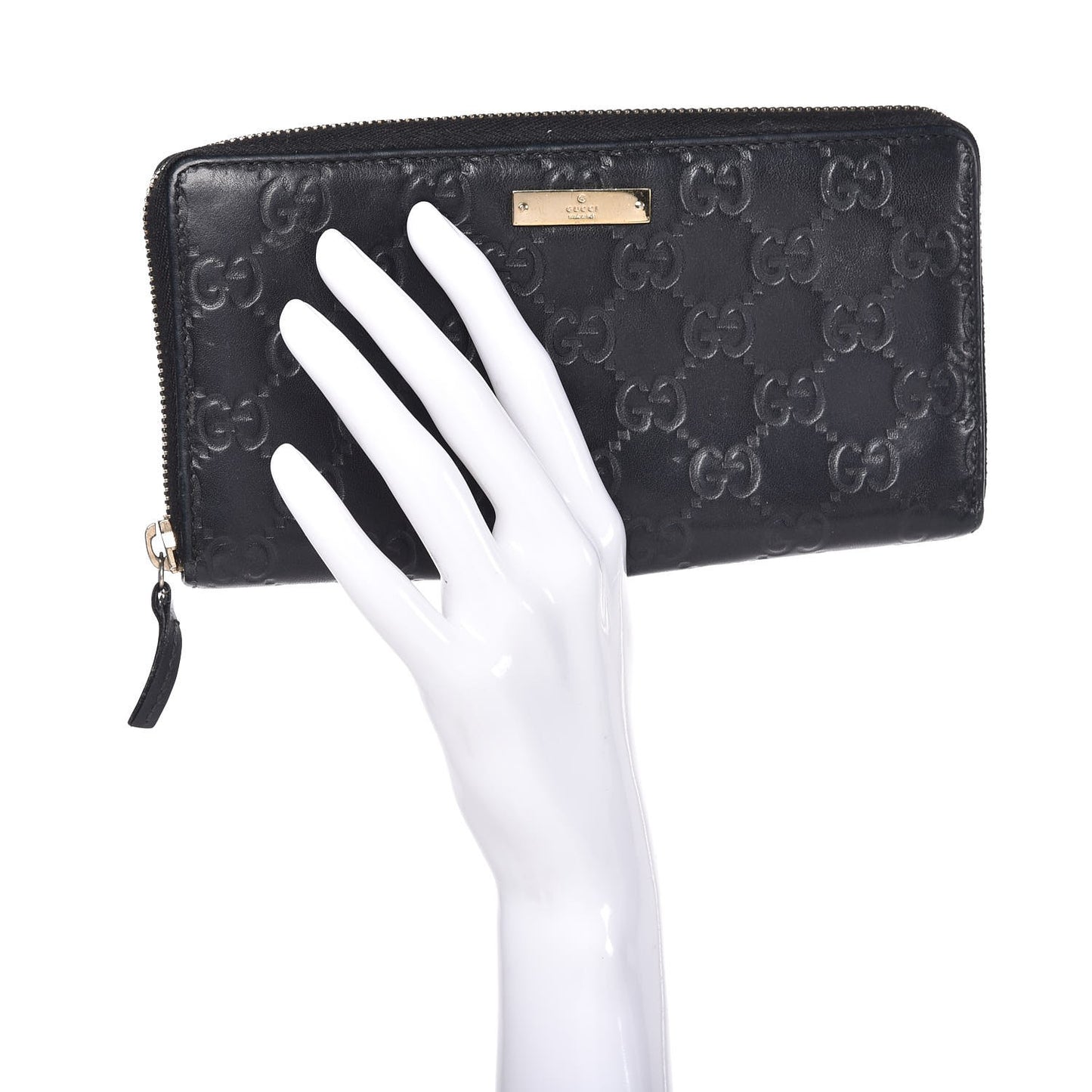 Guccissima Margaux Calfskin Metal Bar Zip Around Wallet Black