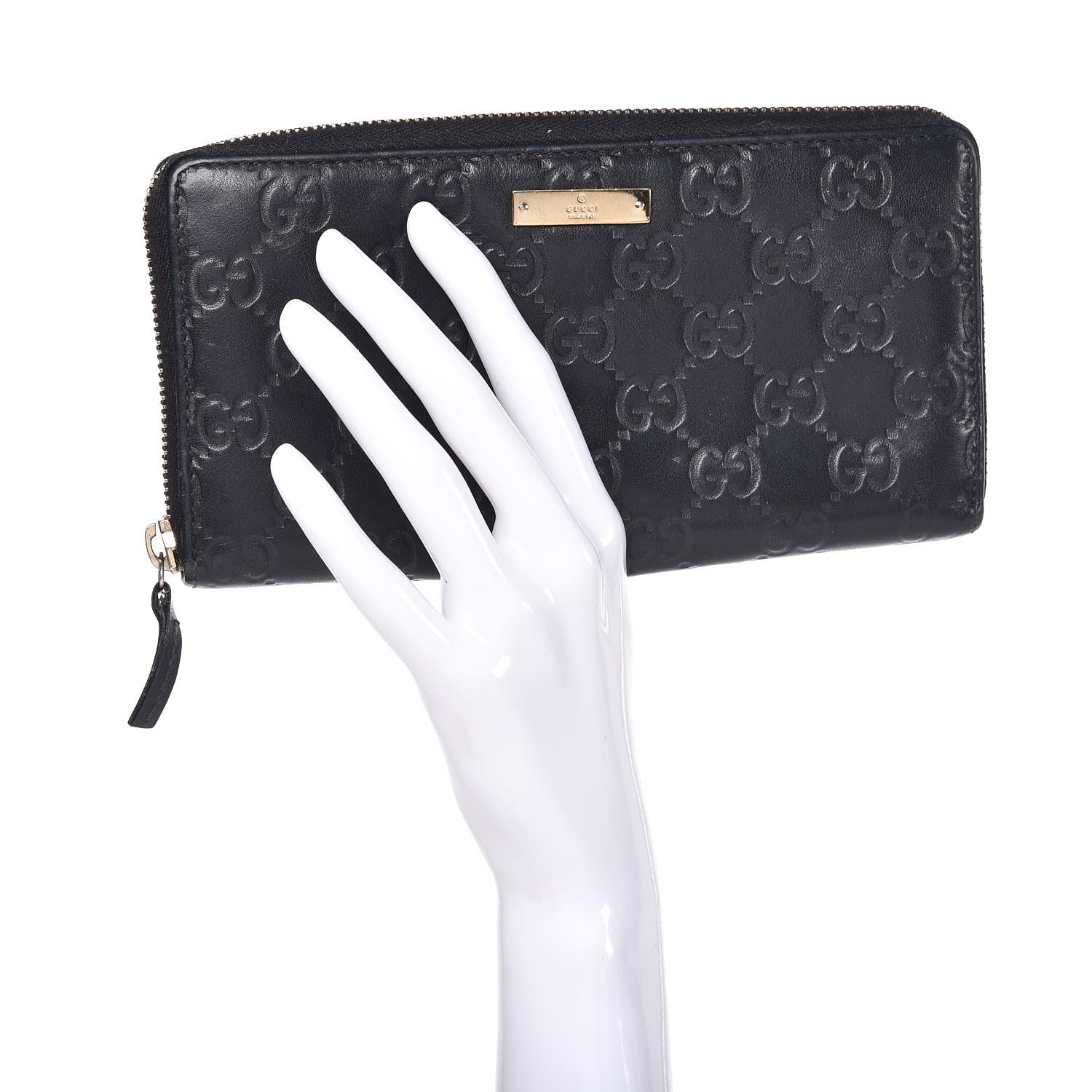 Gucci Guccissima Margaux Calfskin Metal Bar Zip Around Wallet Black 2 of 6