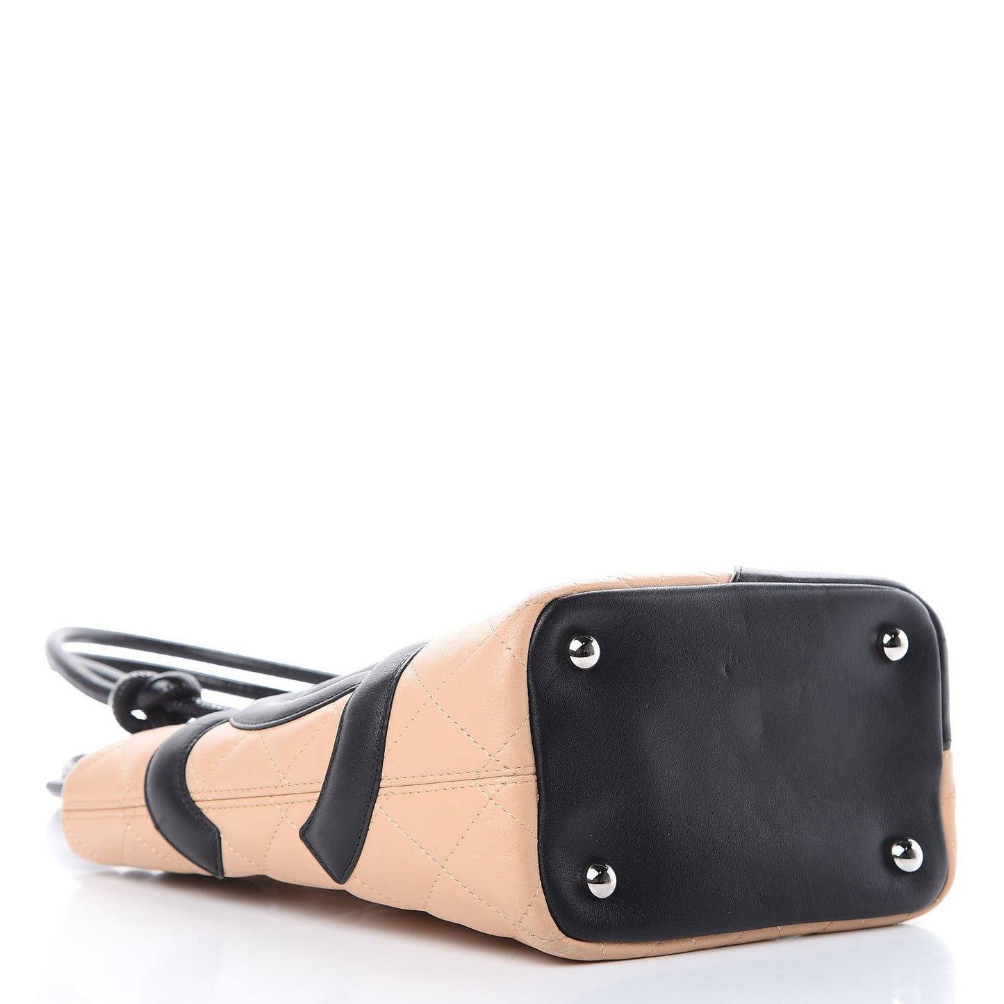 Calfskin Quilted Small Cambon Tote Beige Black