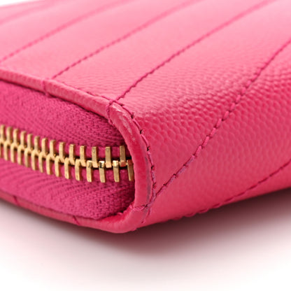 Saint Laurent Grain De Poudre Matelasse Chevron Monogram Zip Around Wallet Fuchsia 9 of 11