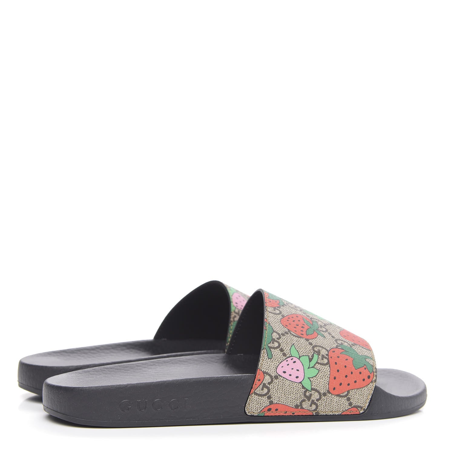 Gucci GG Supreme Monogram Strawberry Slide Sandals 38 Beige Multicolor 4 of 7