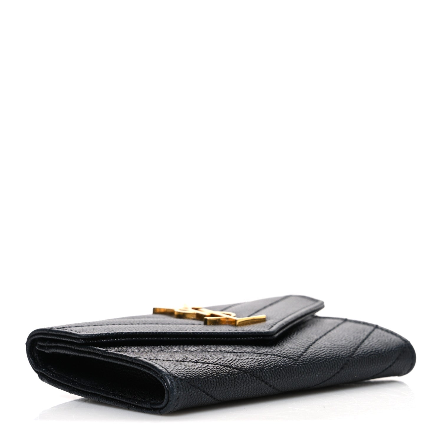 Saint Laurent Grain De Poudre Matelasse Chevron Small Monogram Envelope Wallet Black 4 of 7