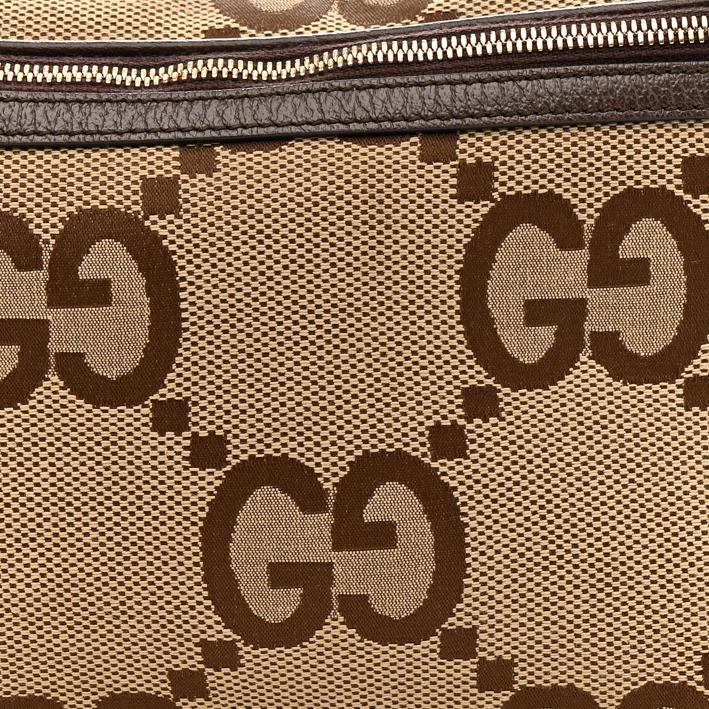 Monogram Jumbo GG Textured Dollar Calfskin Web Belt Bag Camel Ebony New Acero