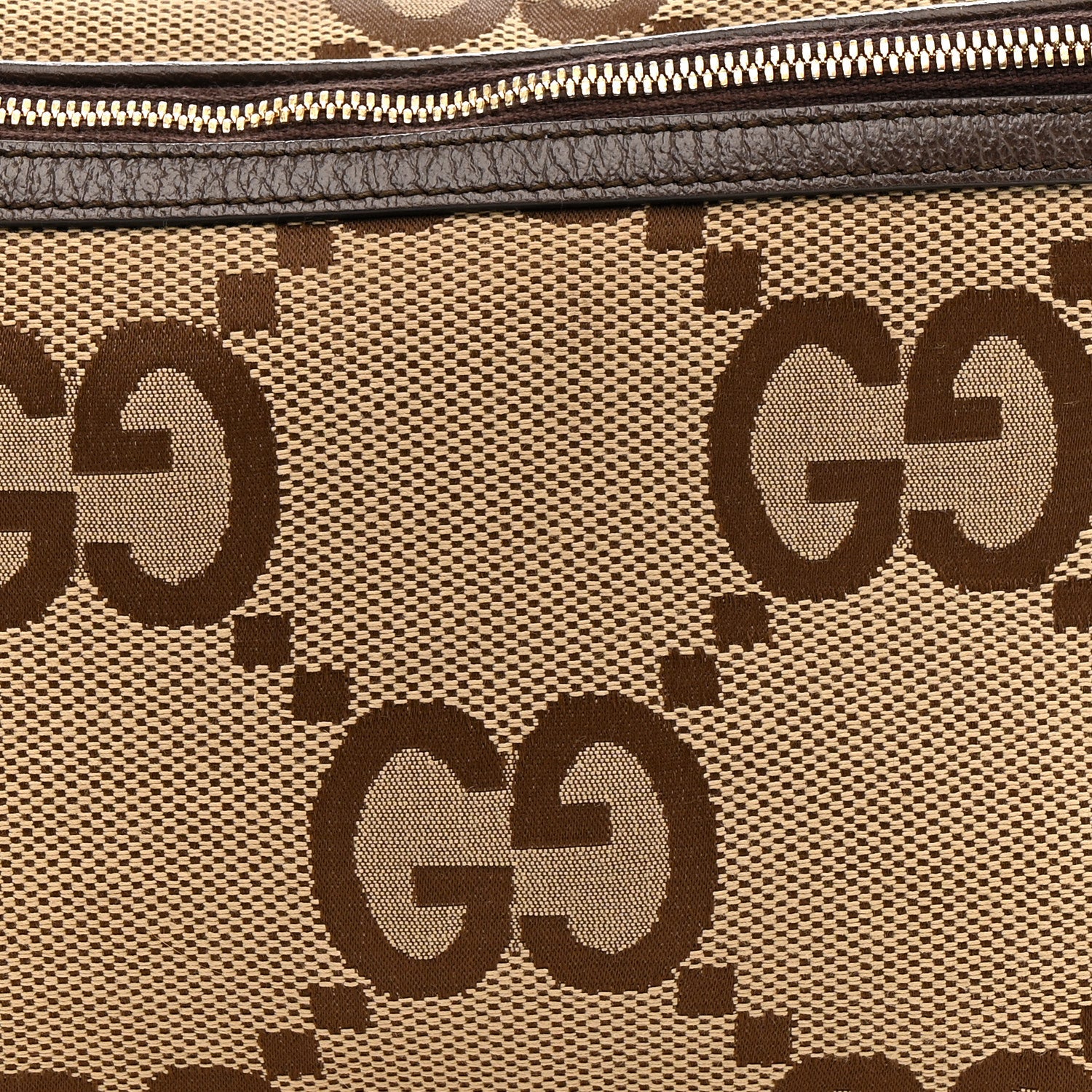 Gucci Monogram Jumbo GG Textured Dollar Calfskin Web Belt Bag Camel Ebony New Acero 8 of 11