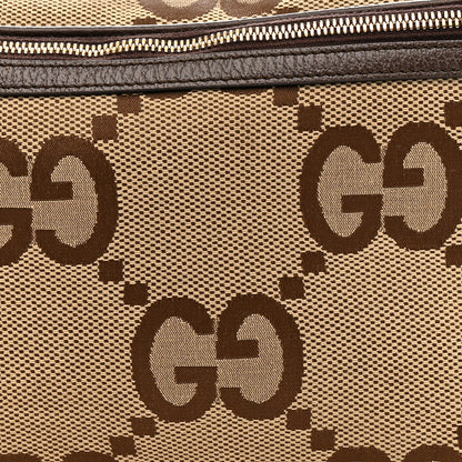 Gucci Monogram Jumbo GG Textured Dollar Calfskin Web Belt Bag Camel Ebony New Acero 8 of 11
