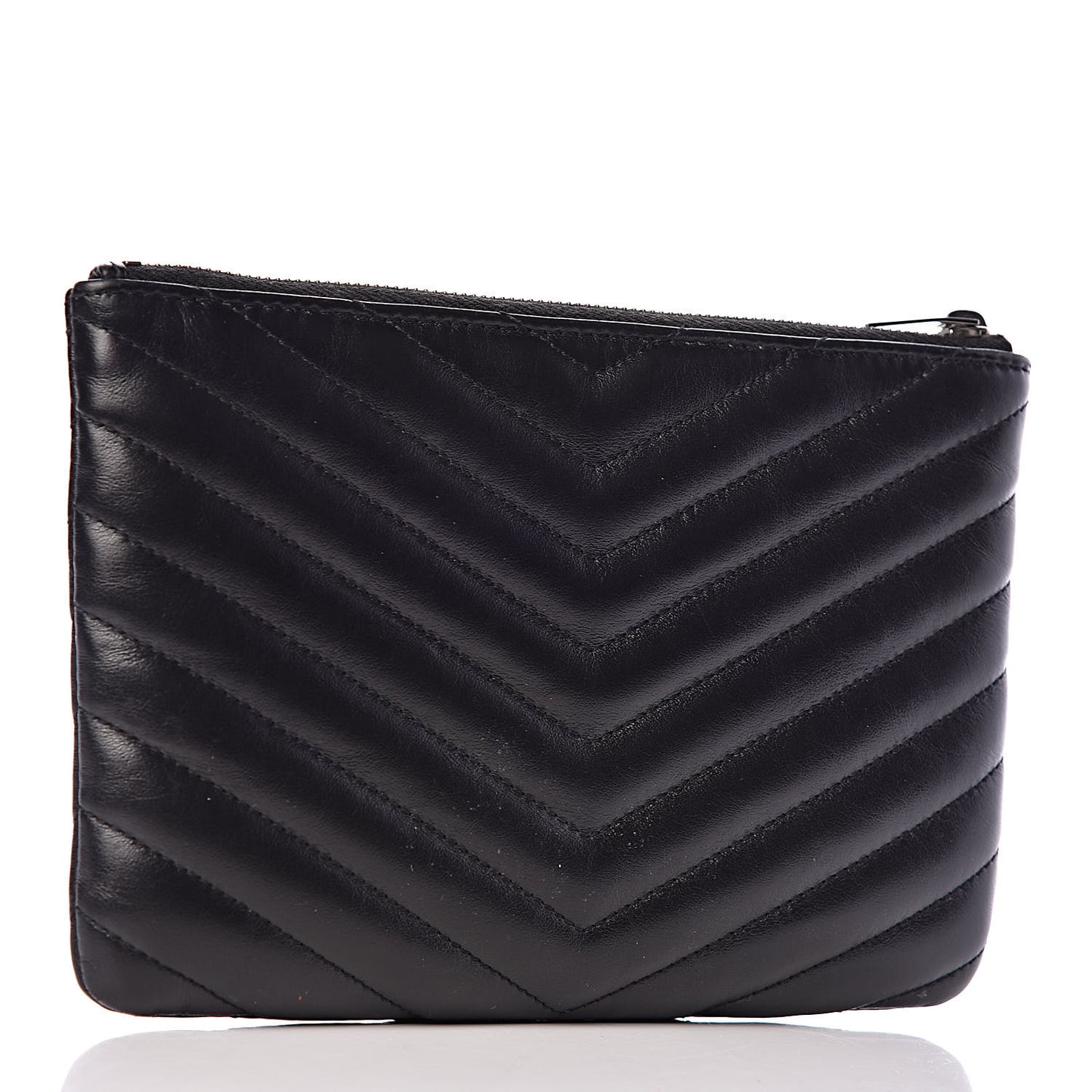 Calfskin Matelasse Chevron Monogram Pouch Black