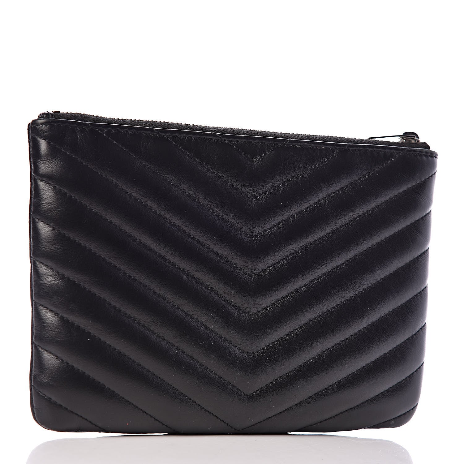 Saint Laurent Calfskin Matelasse Chevron Monogram Pouch Black 3 of 9