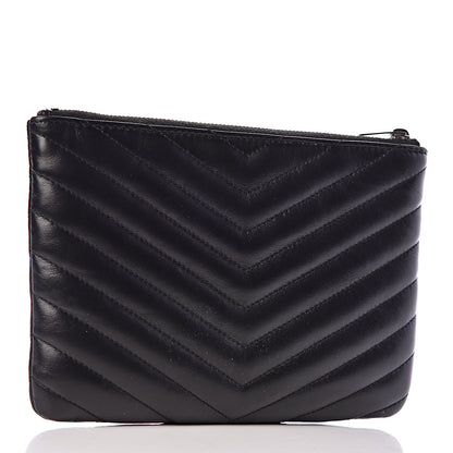 Saint Laurent Calfskin Matelasse Chevron Monogram Pouch Black 3 of 9