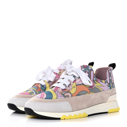 Hermes Technical Canvas Suede Goatskin Womens Stadium Sneakers 36.5 Bleu Beton Multicolor 3 of 6