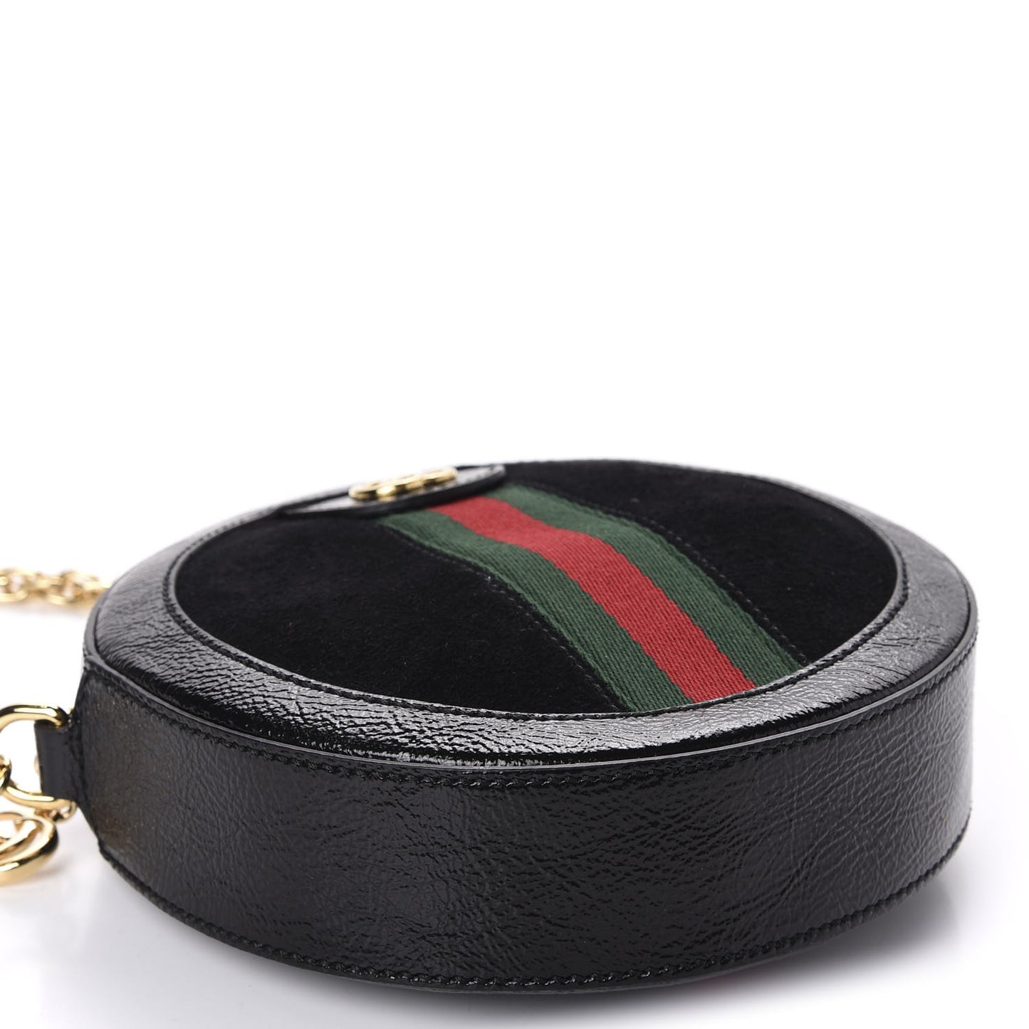 Suede Patent Web Mini Ophidia Round Shoulder Bag Black