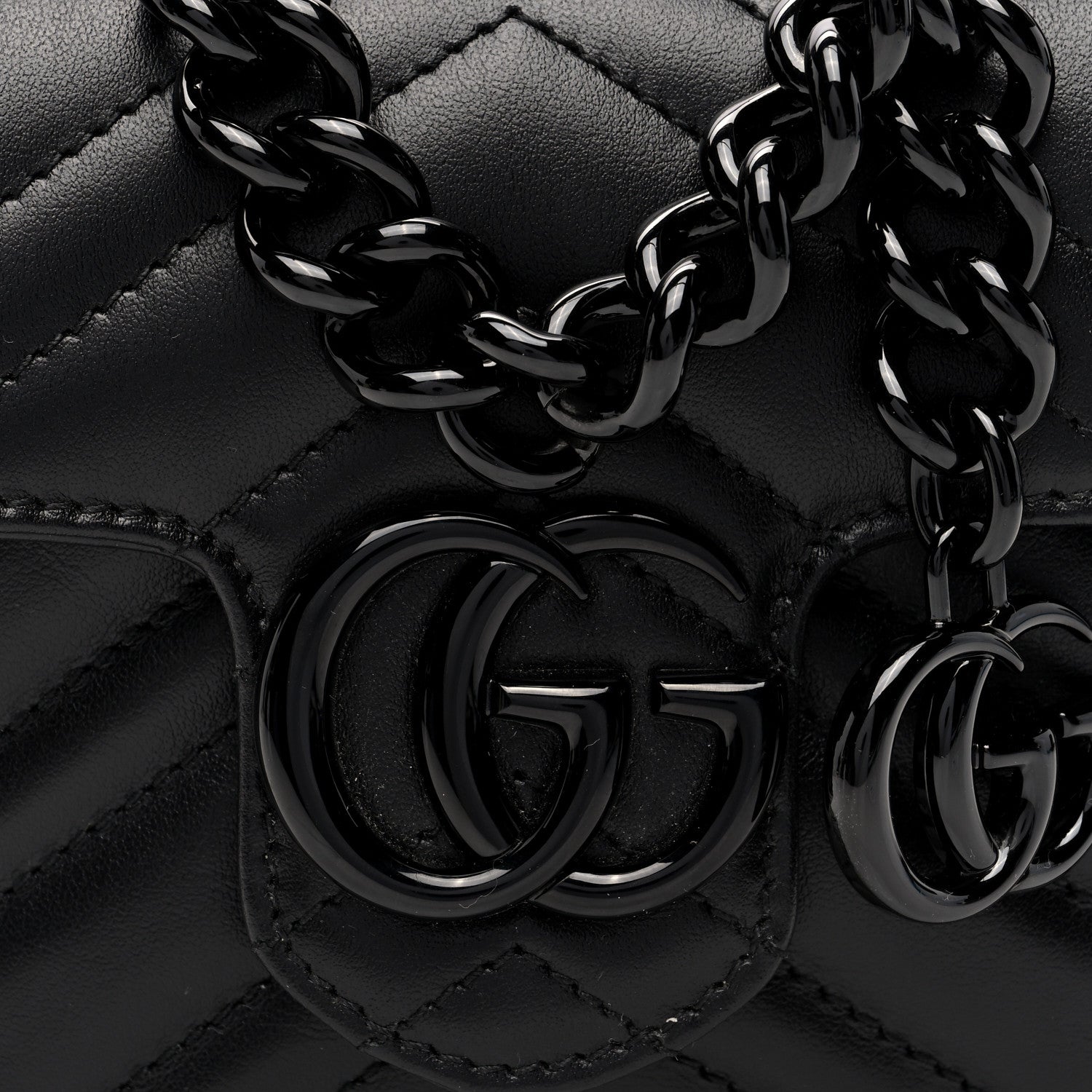 Gucci Calfskin Matelasse Monochrome GG Marmont Chain Mini Belt Bag Black 7 of 9