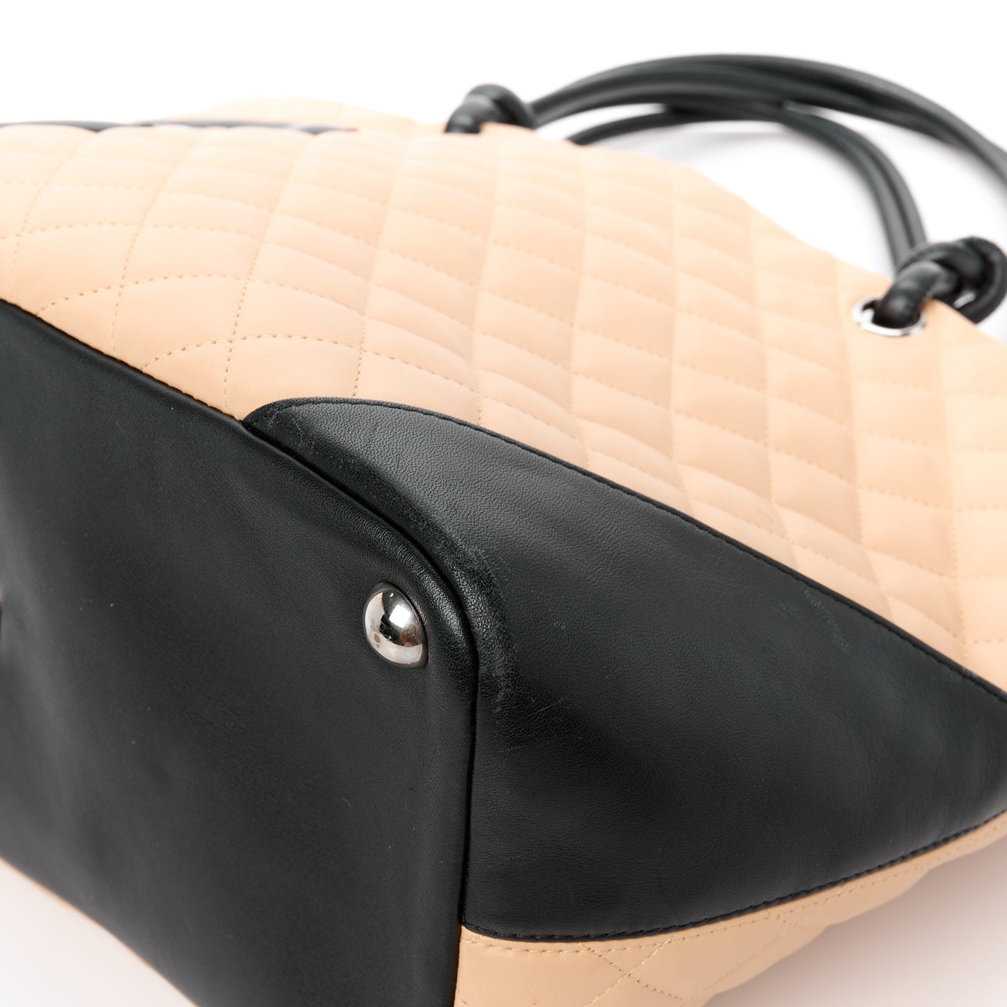 Calfskin Quilted Large Cambon Tote Beige Black