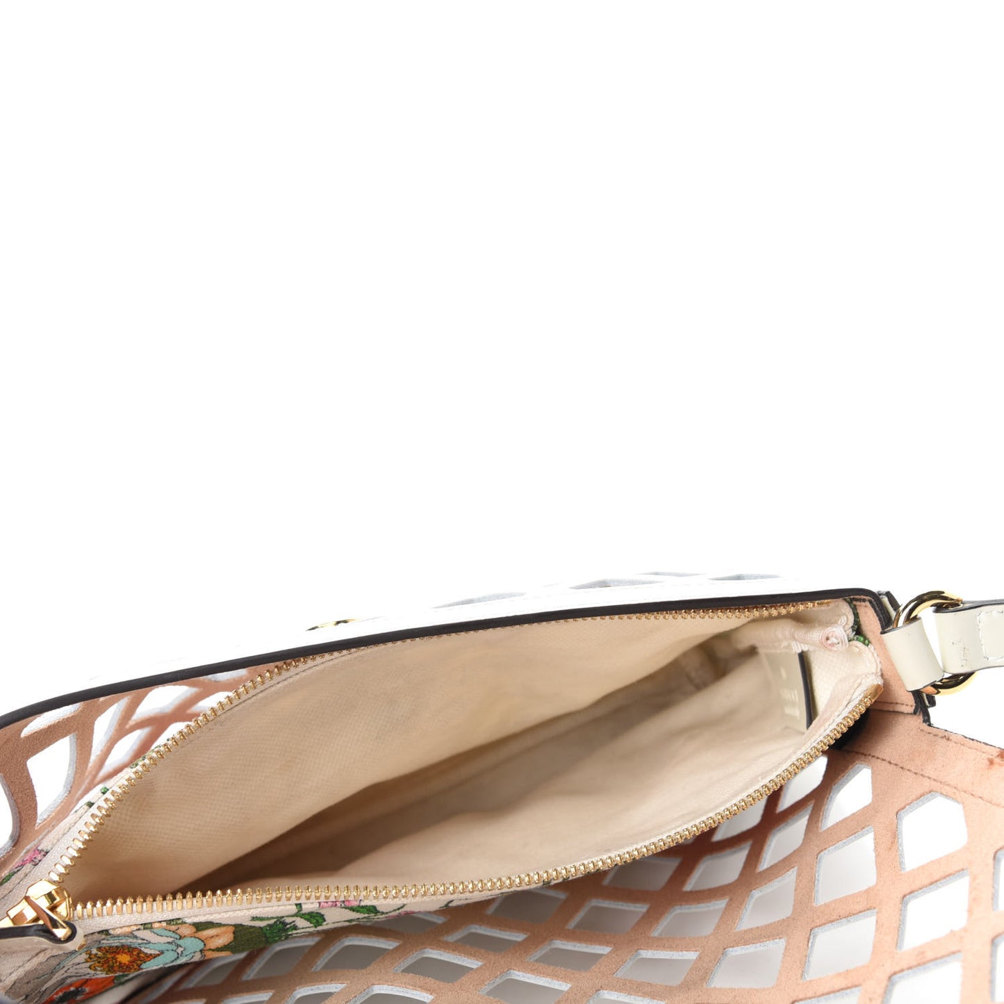 Canvas Flora Floral Calfskin Medium Cutout Shoulder Bag White Multicolor