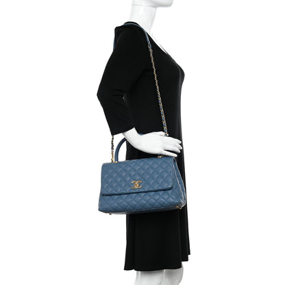 Chanel Caviar Quilted Small Coco Handle Flap Blue 2 of 12