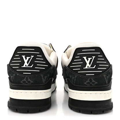 Louis Vuitton Calfskin Monogram Denim Mens LV Trainer Sneakers 11 Black 5 of 11
