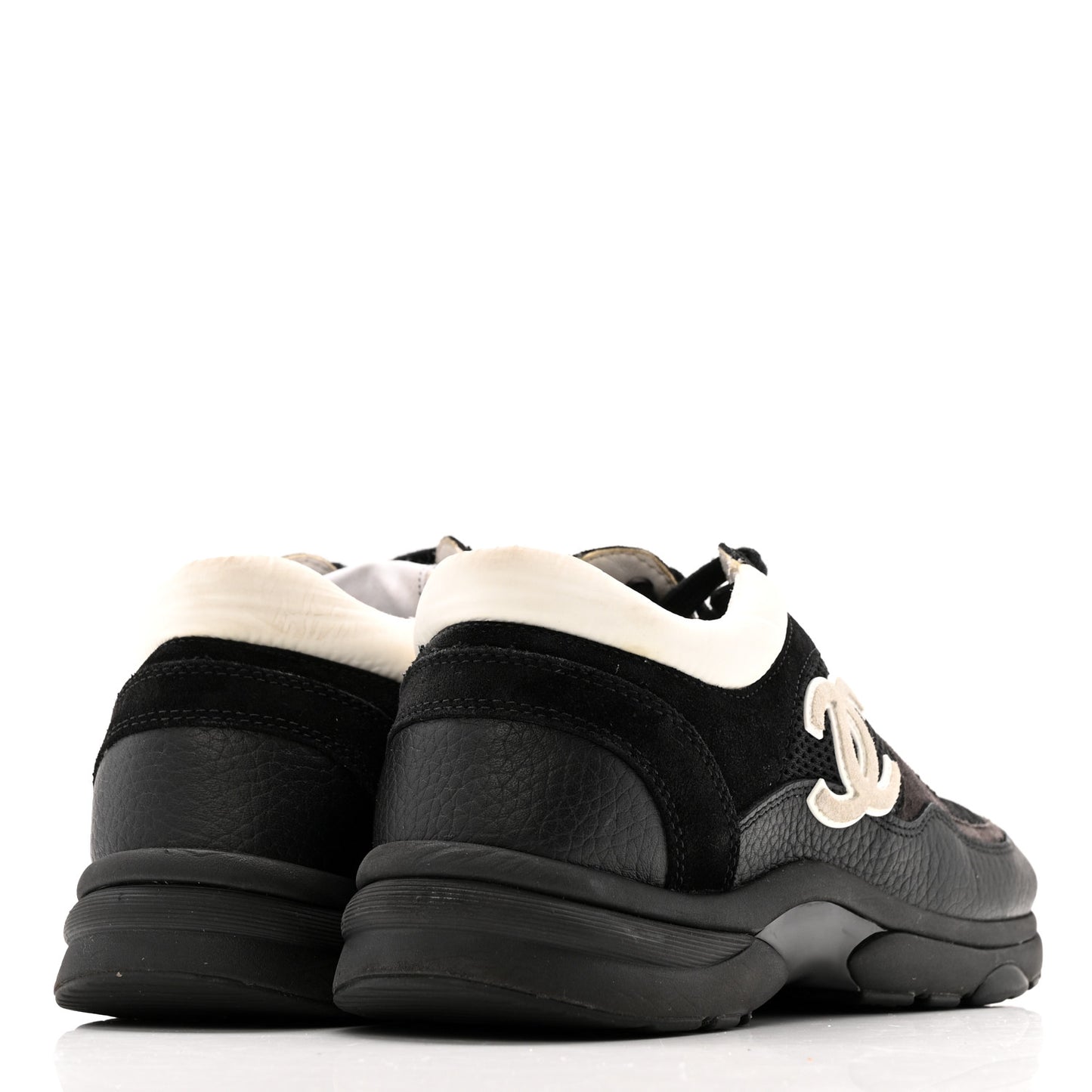 Mesh Suede Grained Calfskin Womens CC Sneakers 40.5 Black White