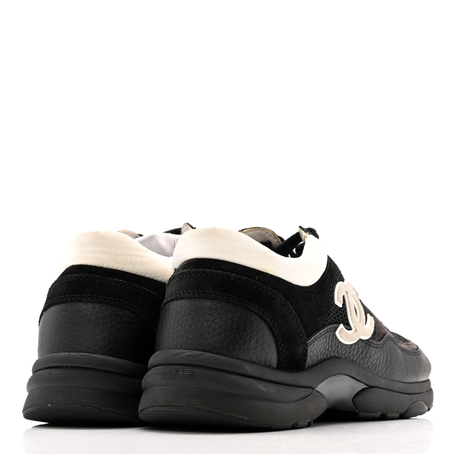 Chanel Mesh Suede Grained Calfskin Womens CC Sneakers 40.5 Black White 5 of 12