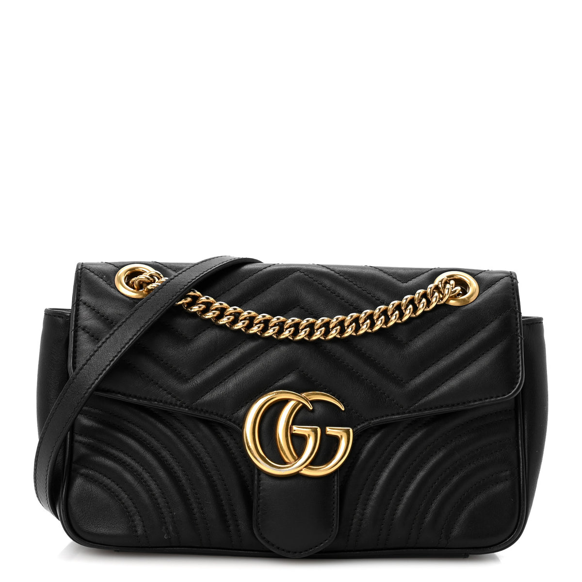 Gucci Calfskin Matelasse Small GG Marmont Shoulder Bag Black 1 of 13