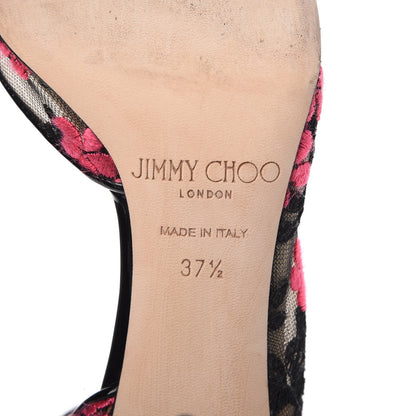 Jimmy Choo Flower Embroidered Lace Lucy 100 Pumps 37.5 Black Dahlia 10 of 16