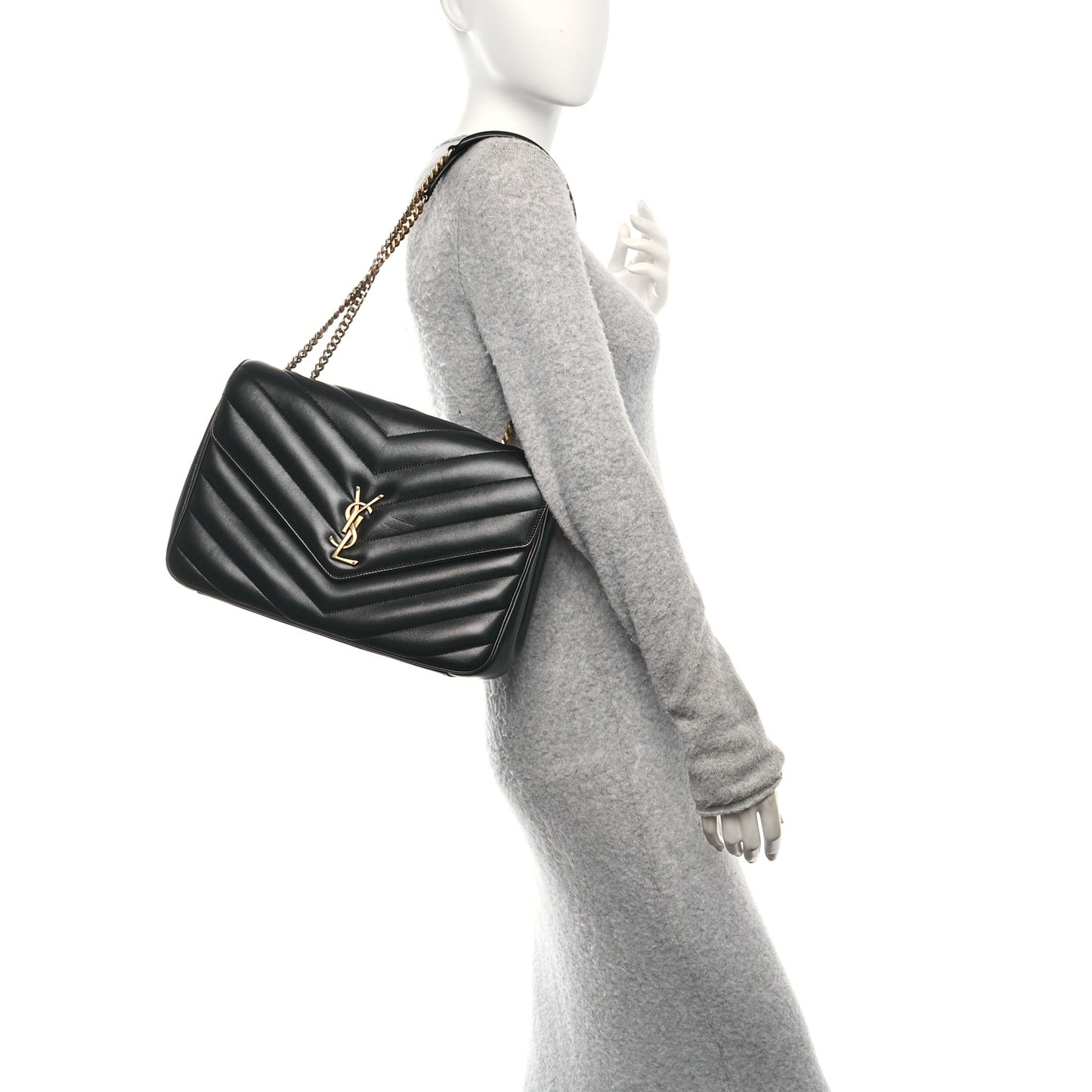 Lambskin Chevron Quilted Large Loulou Black