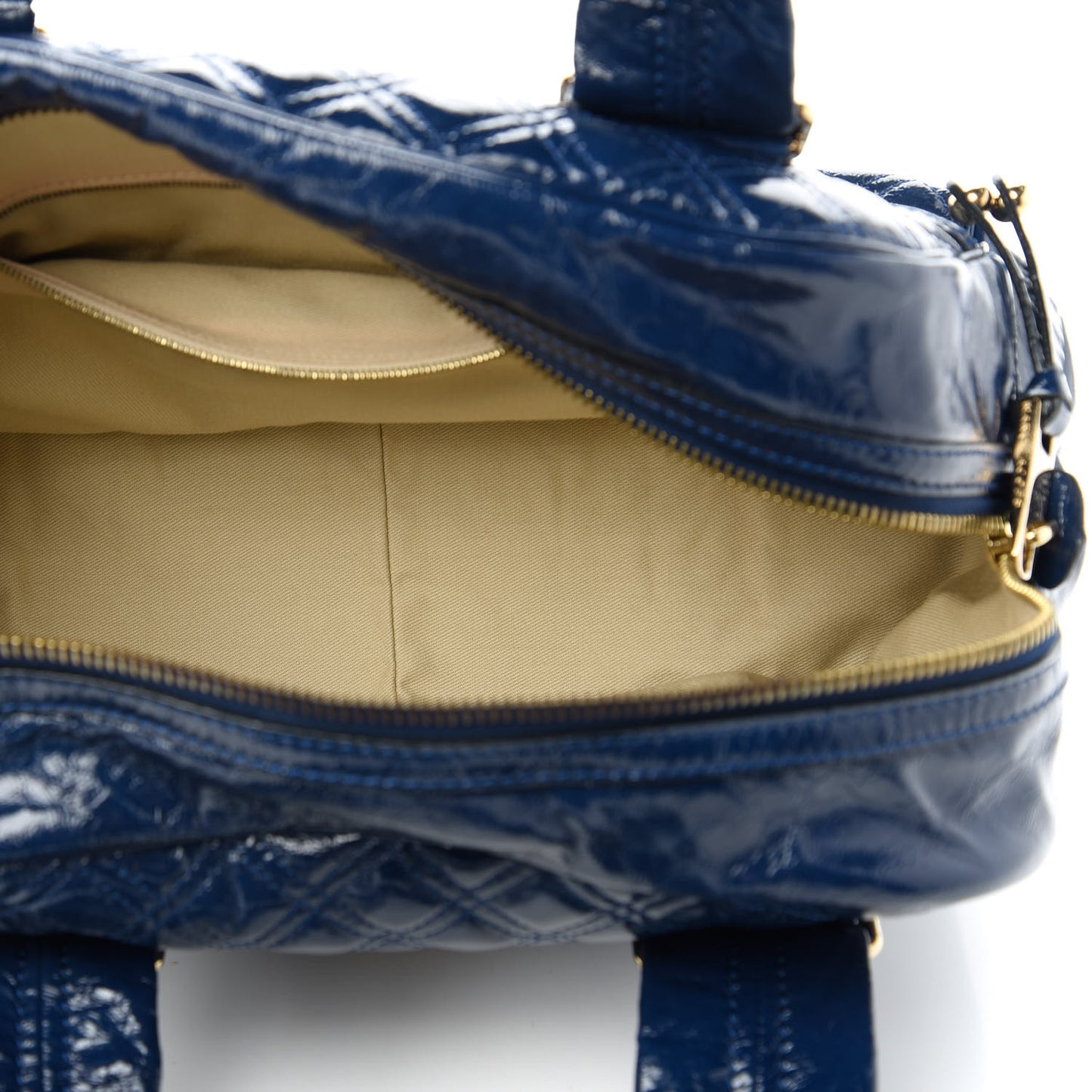 Patent Goatskin Quilted Large Ursula Bowler Midnight