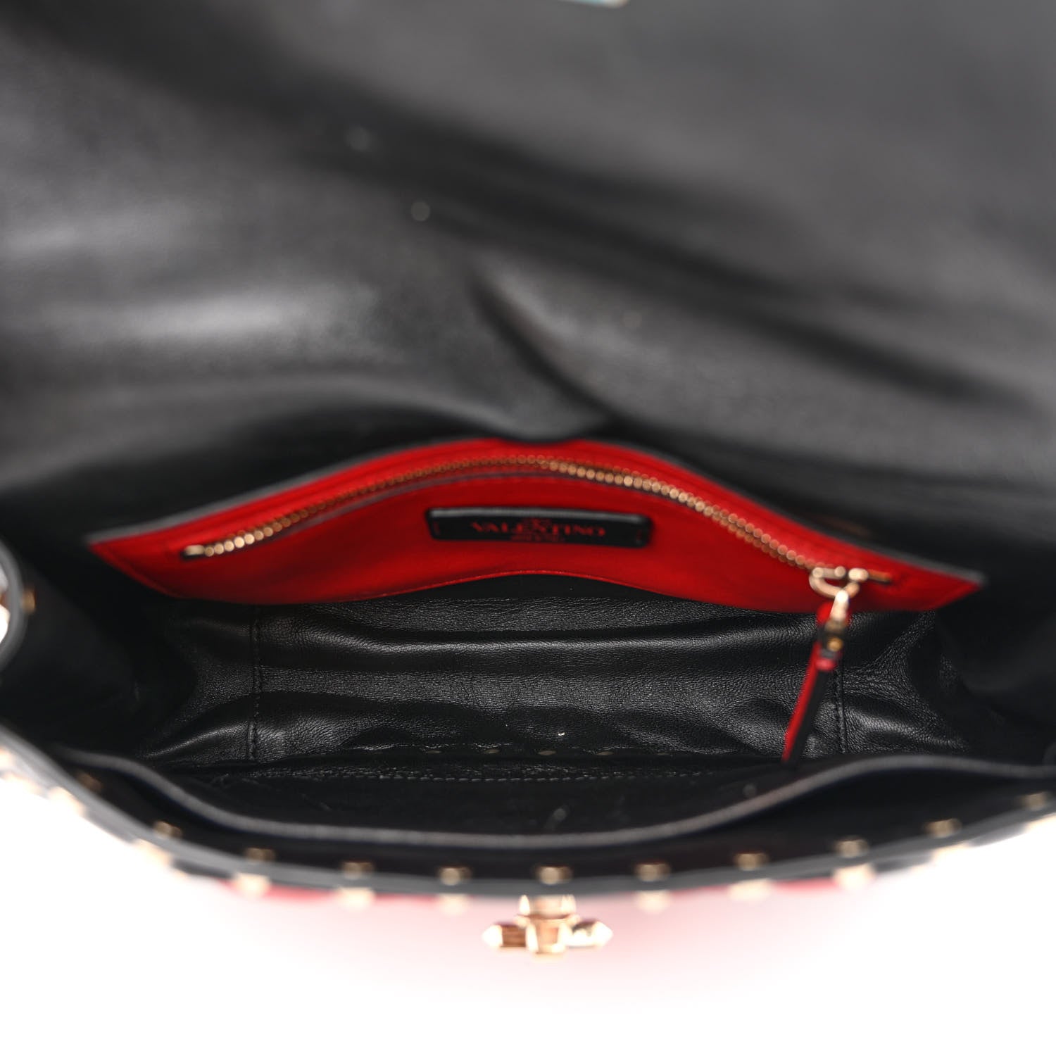Valentino Garavani Nappa Quilted Medium Heart Rockstud Spike Shoulder Bag Black Red 5 of 11