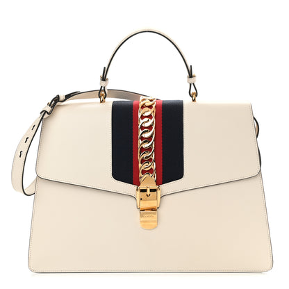 Gucci Calfskin Maxi Sylvie Top Handle Bag White 1 of 12