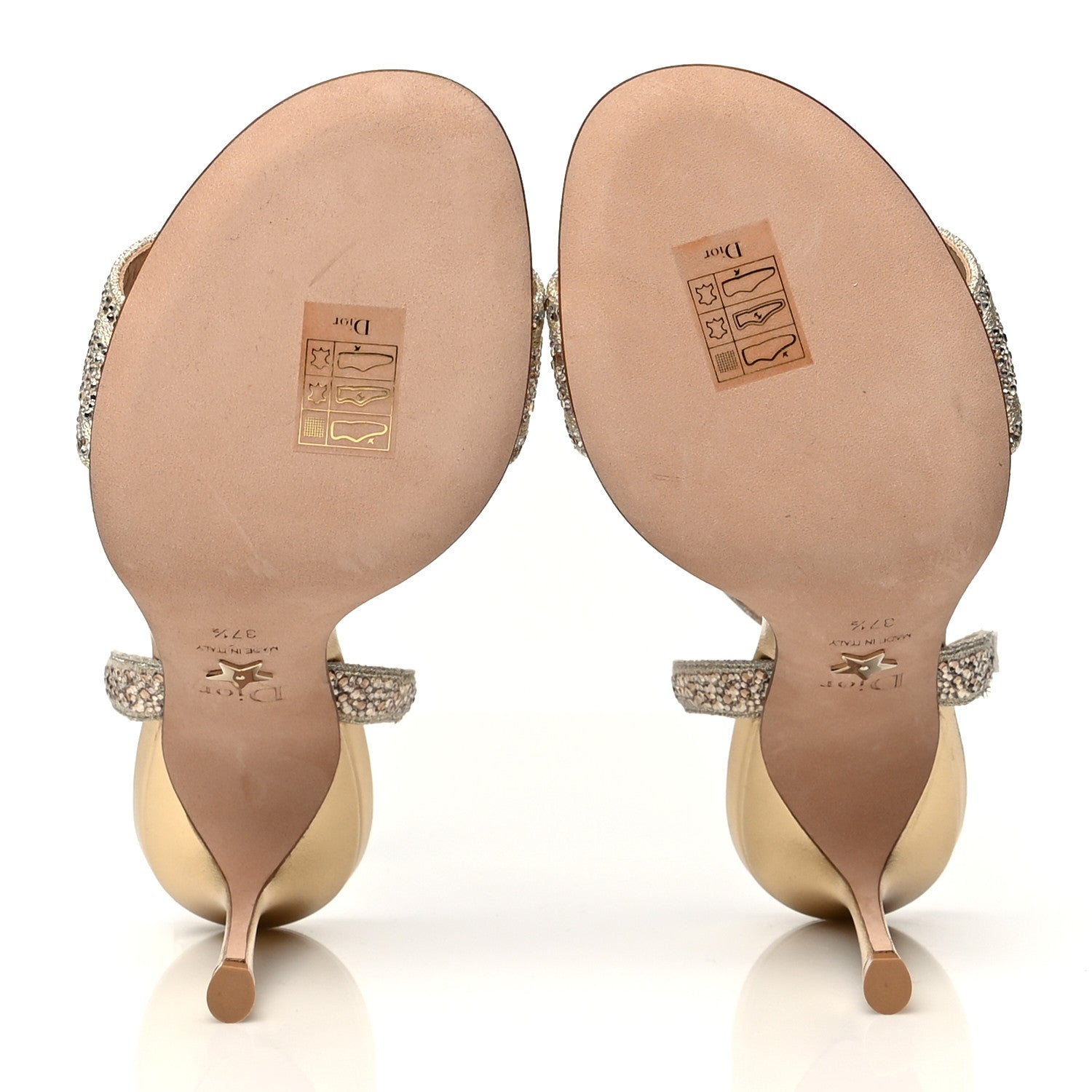 Christian Dior Laminated Calfskin Crystal Embroidered Dway 100mm Sandals 37.5 Gold 5 of 7