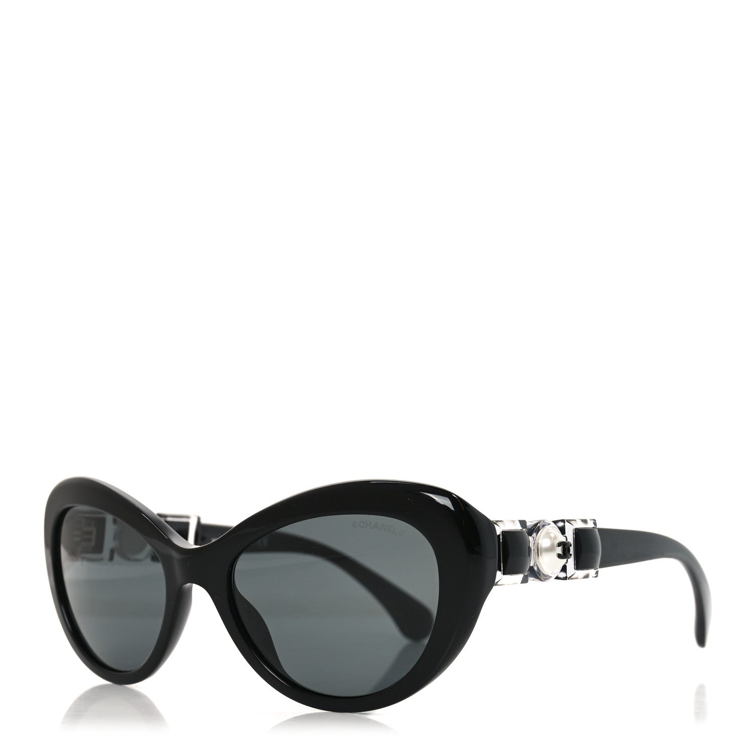 Chanel Acetate Glass Pearls Cat Eye Sunglasses 5443-H Black 1 of 7