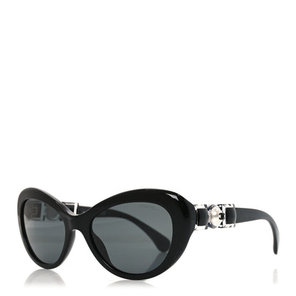 Chanel Acetate Glass Pearls Cat Eye Sunglasses 5443-H Black 1 of 7