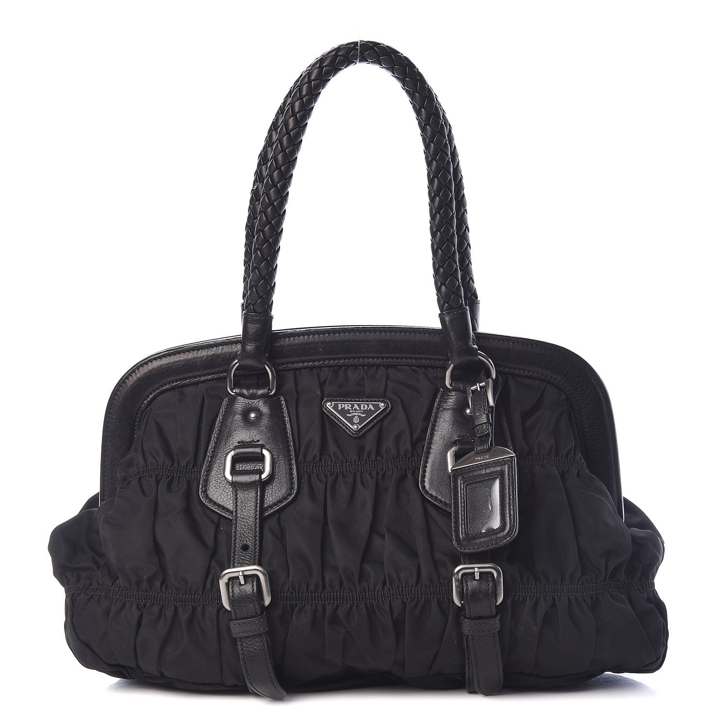 Prada Tessuto Nylon Nappa Braided Gaufre Frame Black 1 of 14
