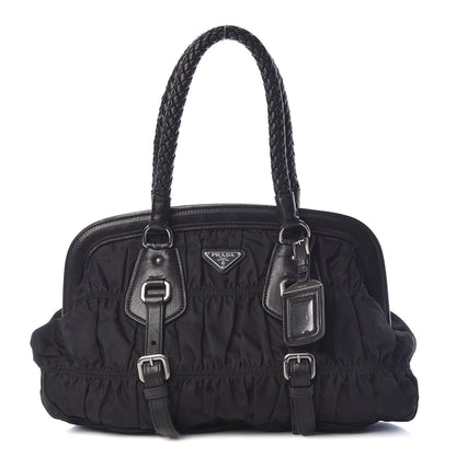 Prada Tessuto Nylon Nappa Braided Gaufre Frame Black 1 of 14