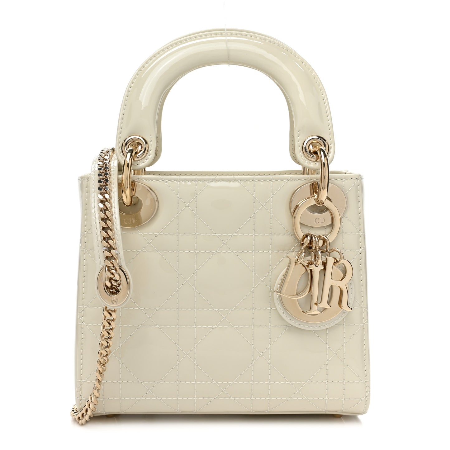 Patent Cannage Mini Lady Dior Latte