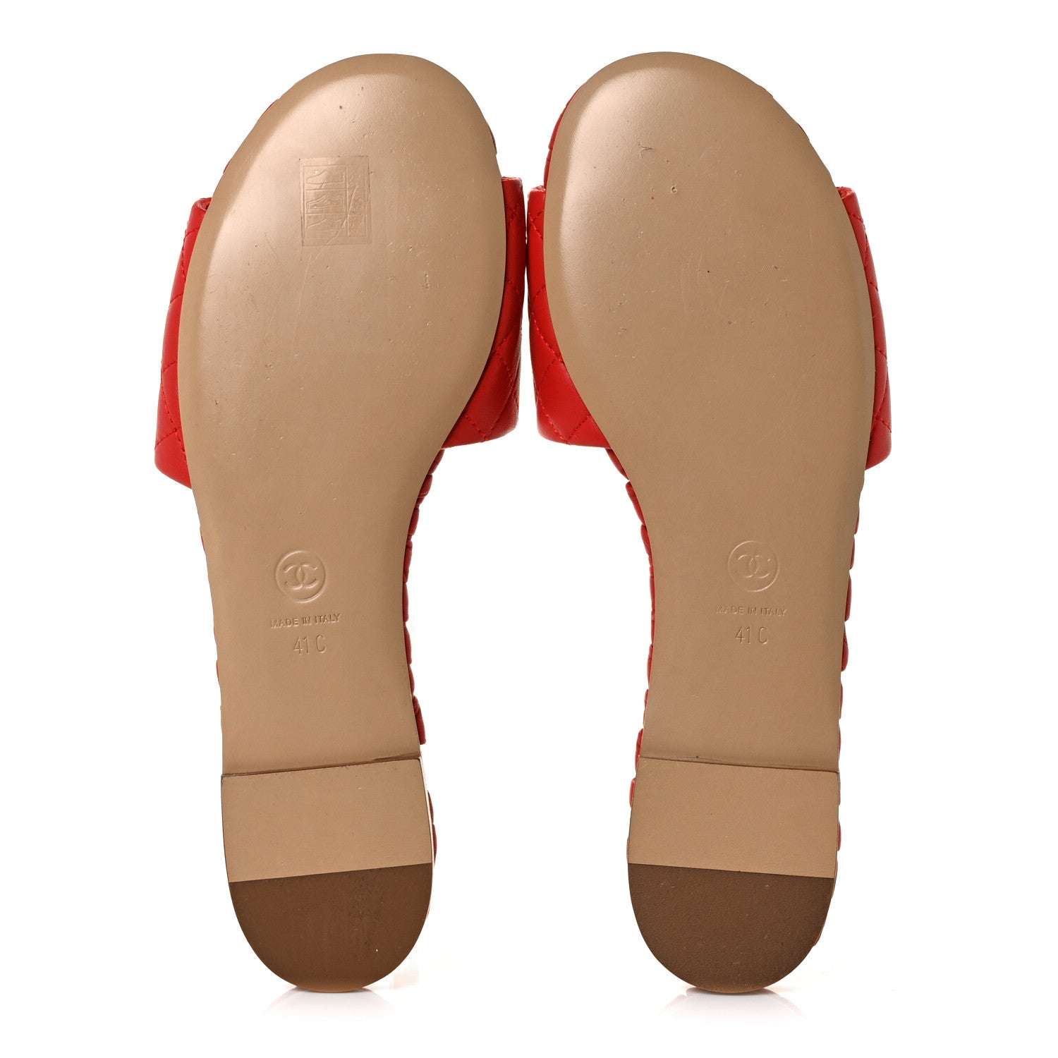 Chanel Lambskin Quilted CC Mules Sandals 41 Red 5 of 9