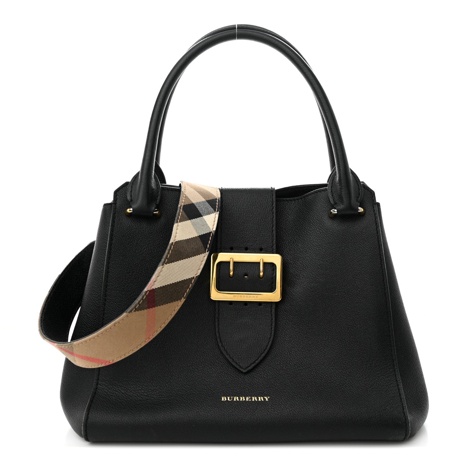 Burberry Soft Grain Calfskin Medium Buckle Tote Black 1 of 16