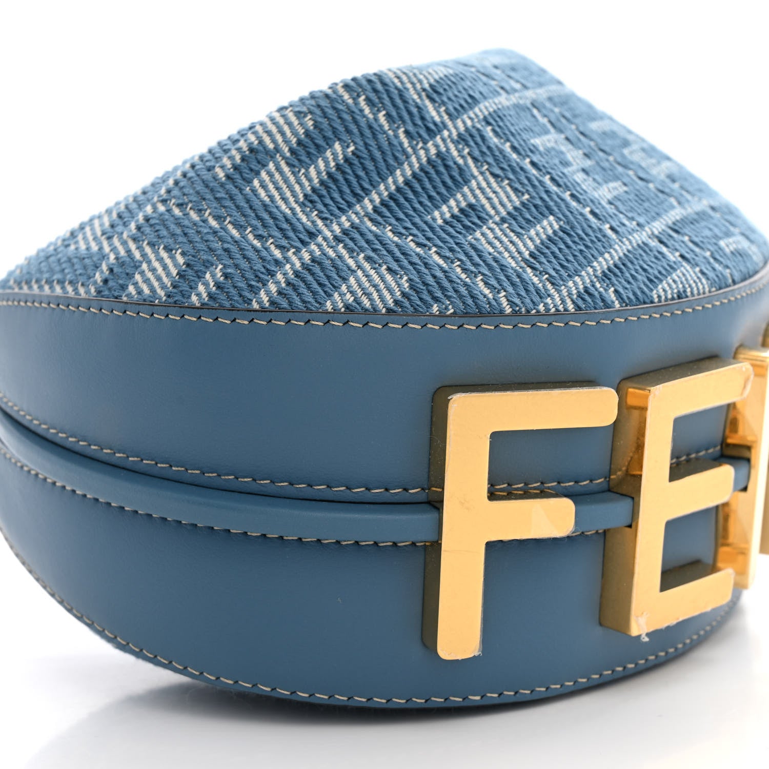 Fendi Denim Vitello King F is Fendi FF Embroidered Mini Fendigraphy Hobo Bag Denim Sand Blue White 9 of 10
