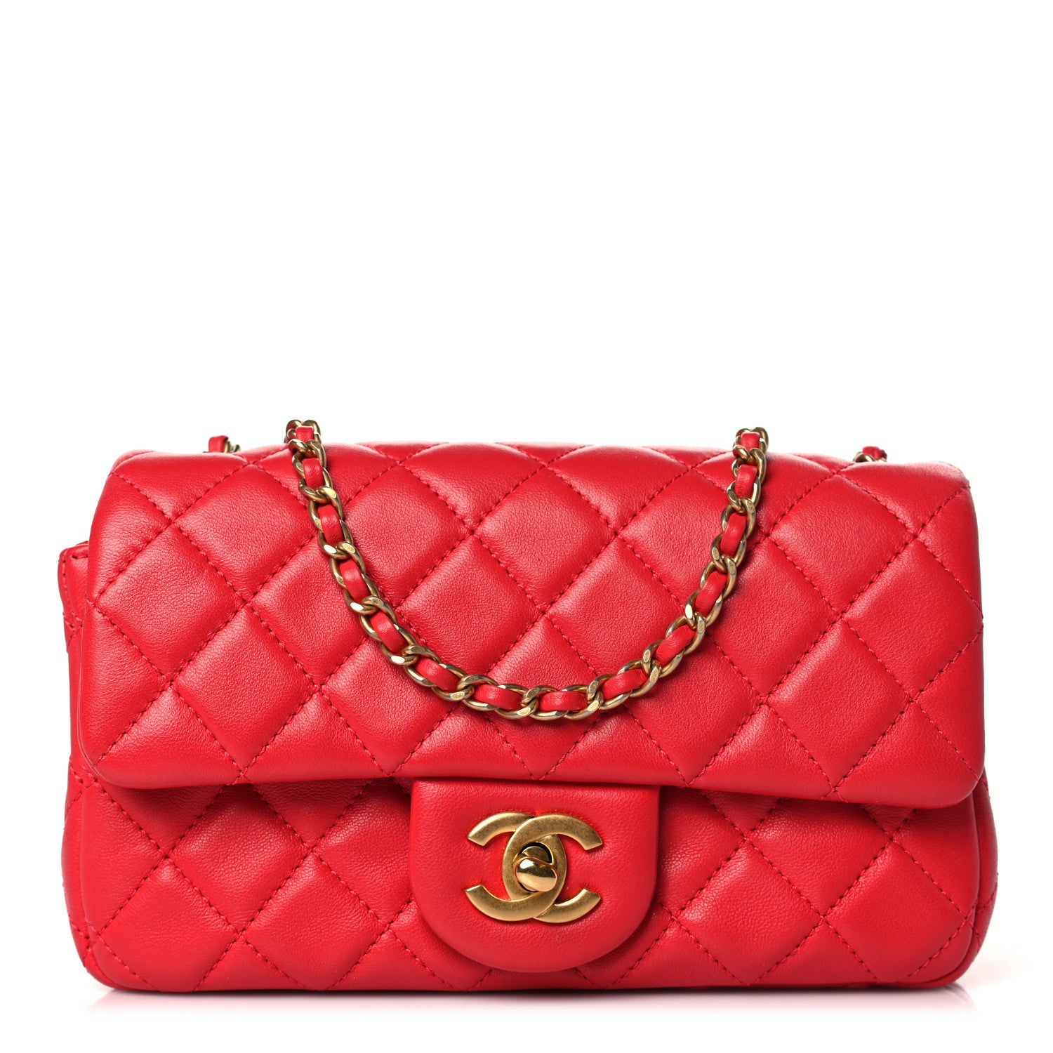 Chanel Lambskin Quilted Mini Rectangular Pearl Crush Flap Red 1 of 9