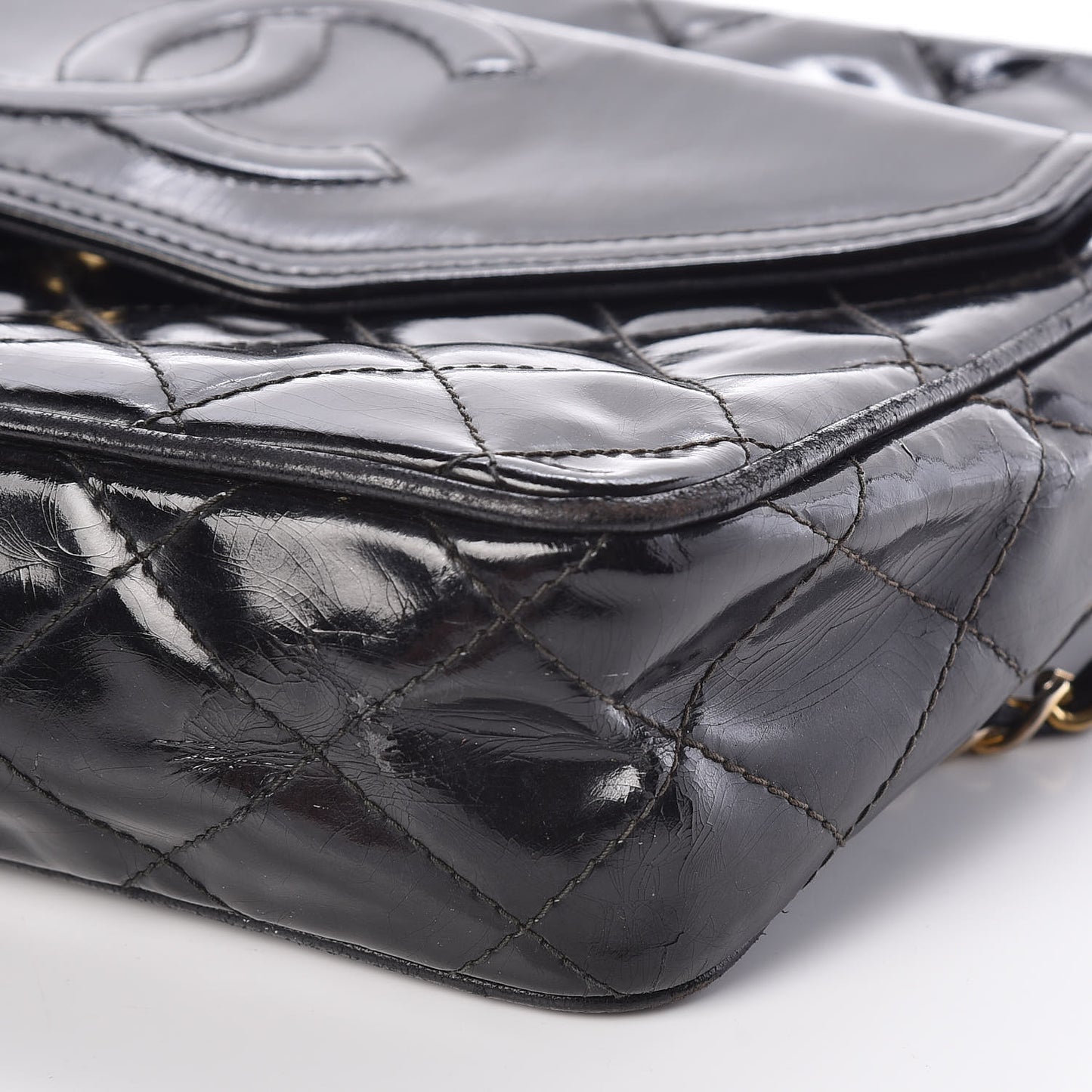 Patent Quilted Tassel Small Camera Case Black