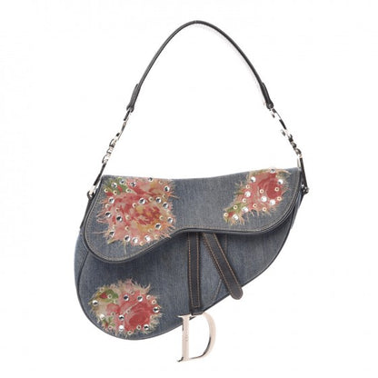 Christian Dior Denim Embroidered Saddle Bag Blue Multi 1 of 17