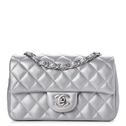 Chanel Metallic Lambskin Quilted Mini Rectangular Flap Silver 1 of 8
