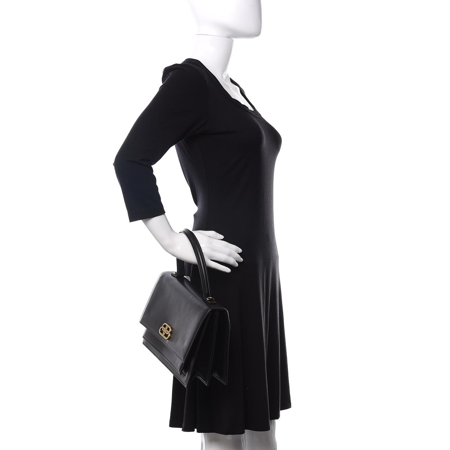 Box Calfskin Medium Sharp Top Handle Bag Black