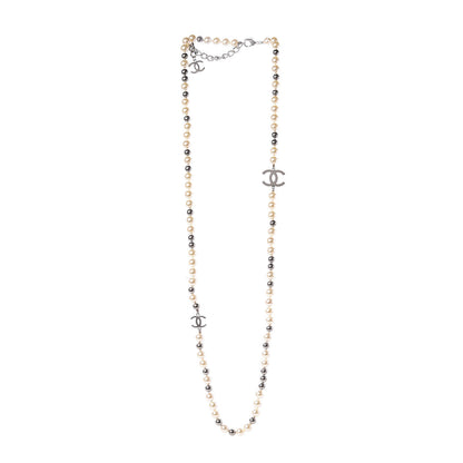 Chanel Pearl Bead CC Long Necklace Silver 3 of 5