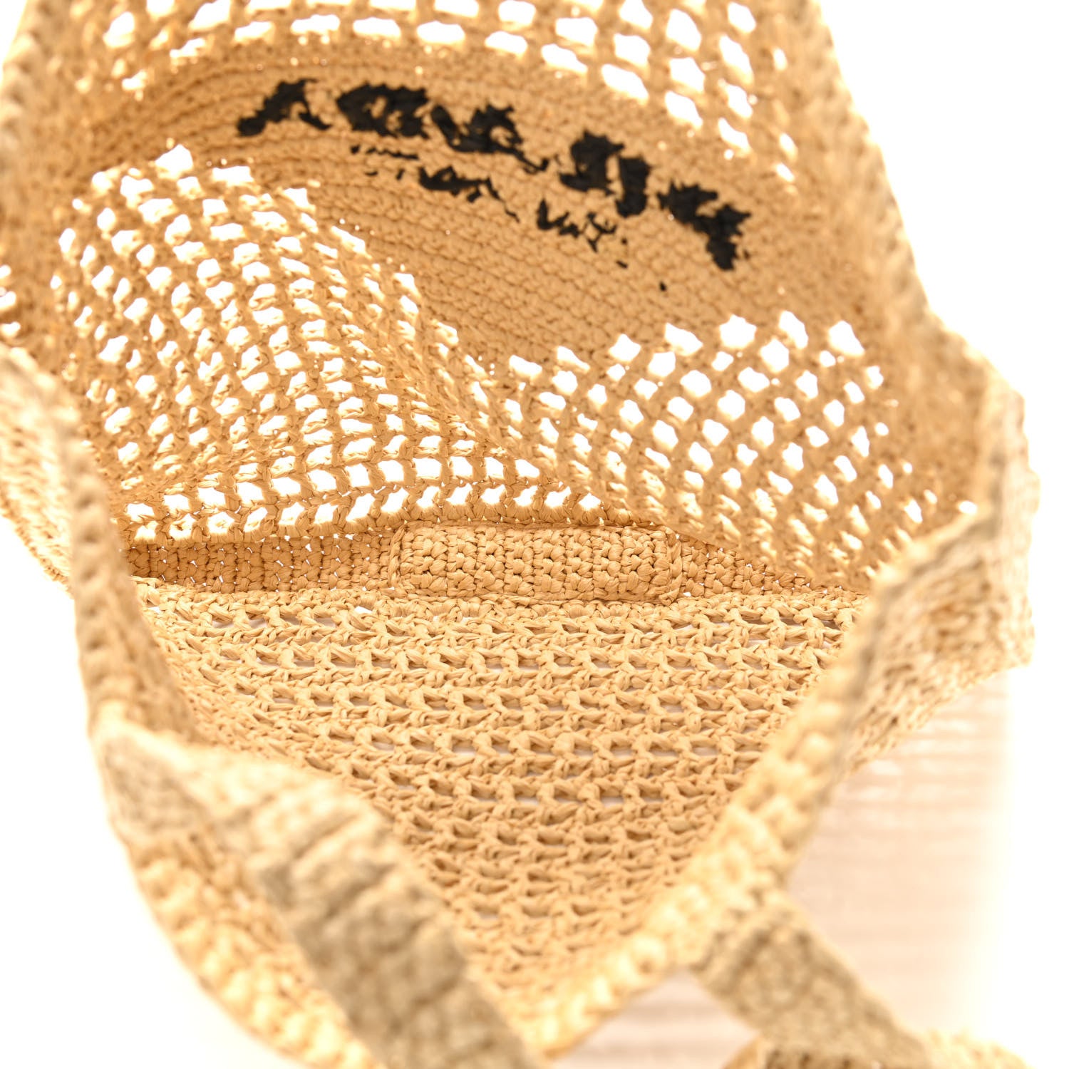 Prada Yarn Raffia Effect Crochet Logo Embroidered Tote Bag Naturale 5 of 9