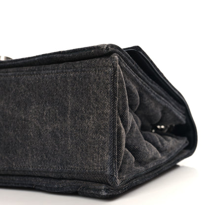 Balenciaga Washed Denim Quilted Medium Crush Chain Bag Black 10 of 11