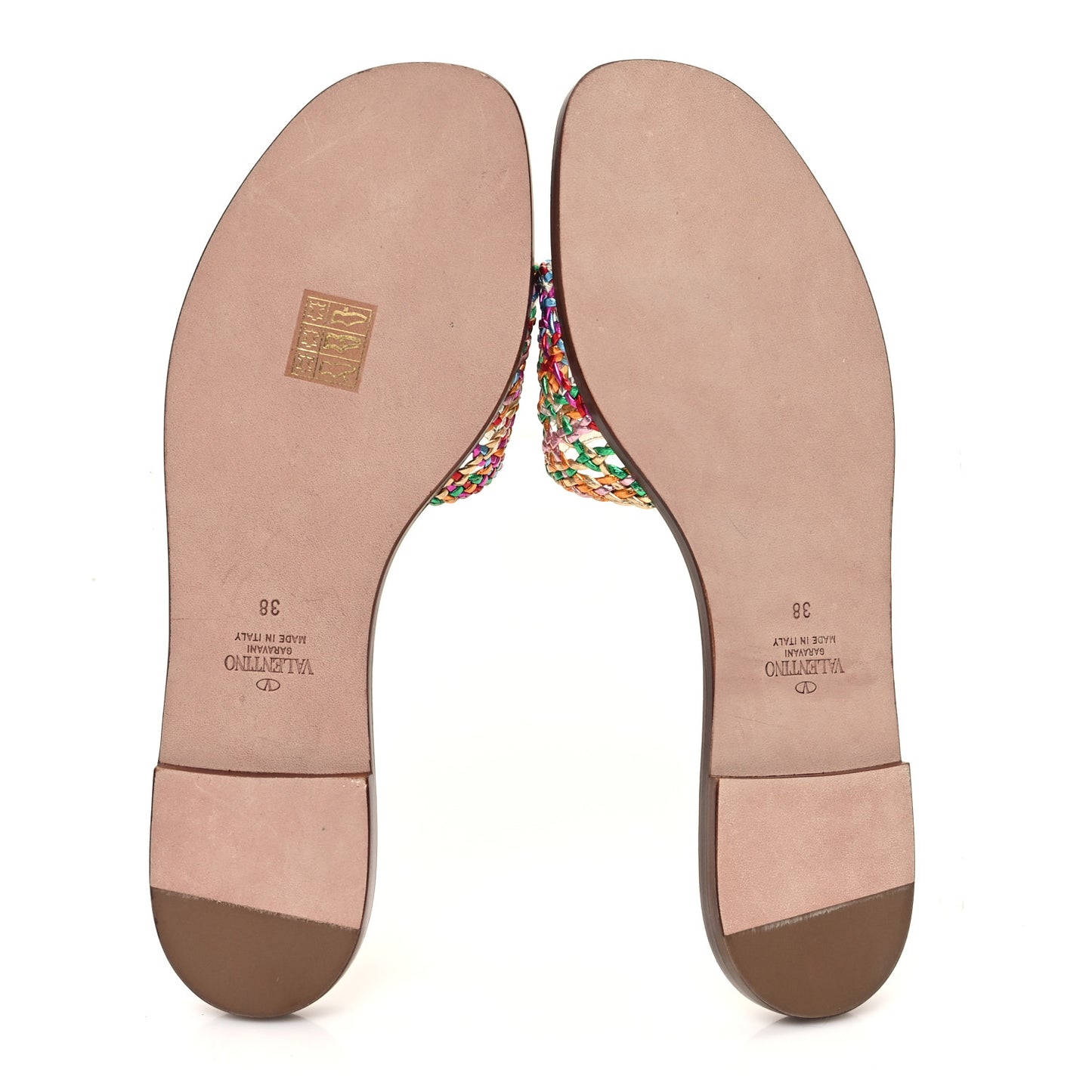 Metallic Laminated Nappa Woven Vlogo Flat Slide Sandals 38 Multicolor