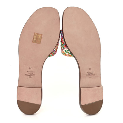 Valentino Garavani Metallic Laminated Nappa Woven Vlogo Flat Slide Sandals 38 Multicolor 6 of 9