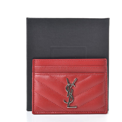 Saint Laurent Grain De Poudre Matelasse Chevron Credit Card Case New Red 8 of 8