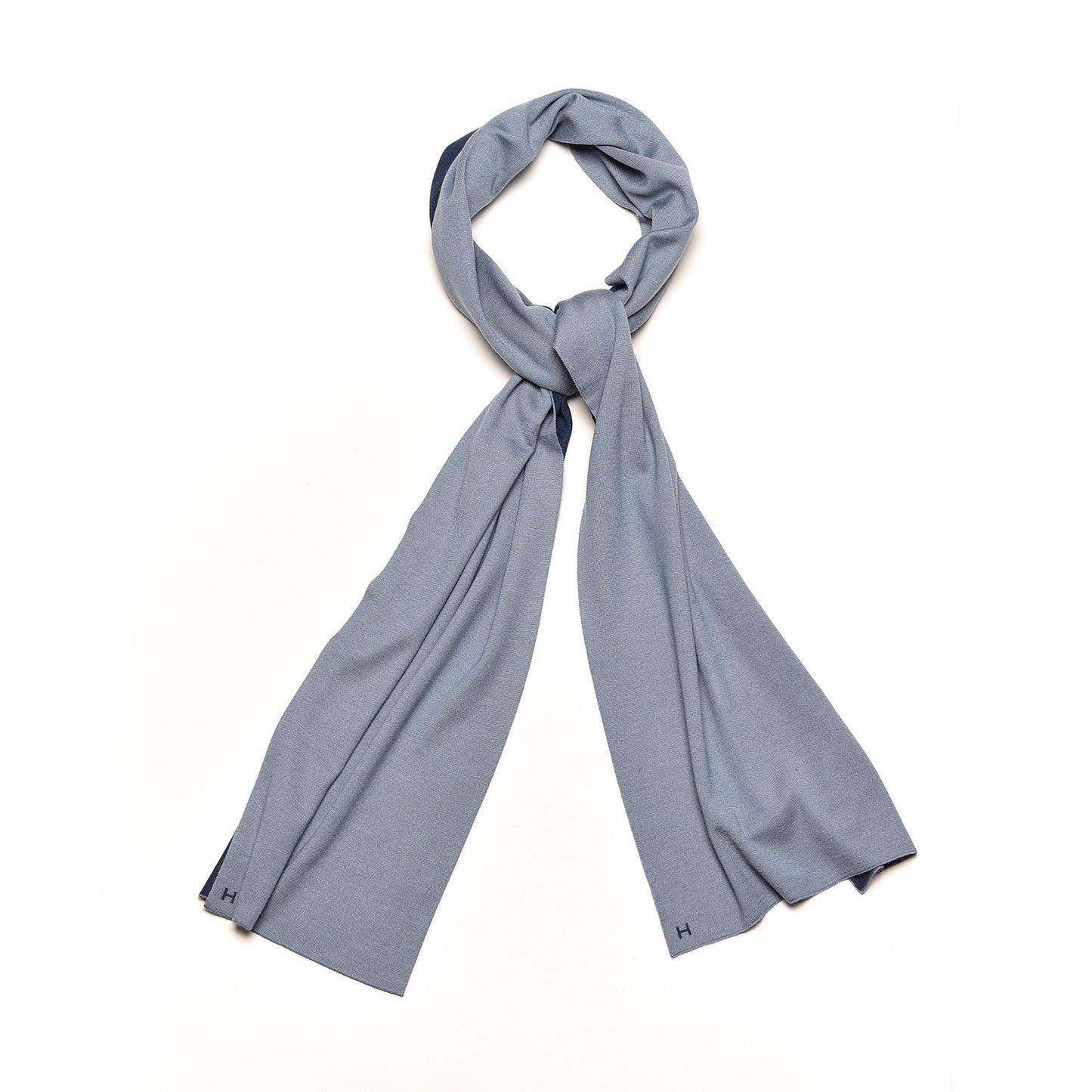 Cashmere Silk Aller Retour Scarf Bleu Gris Ocean
