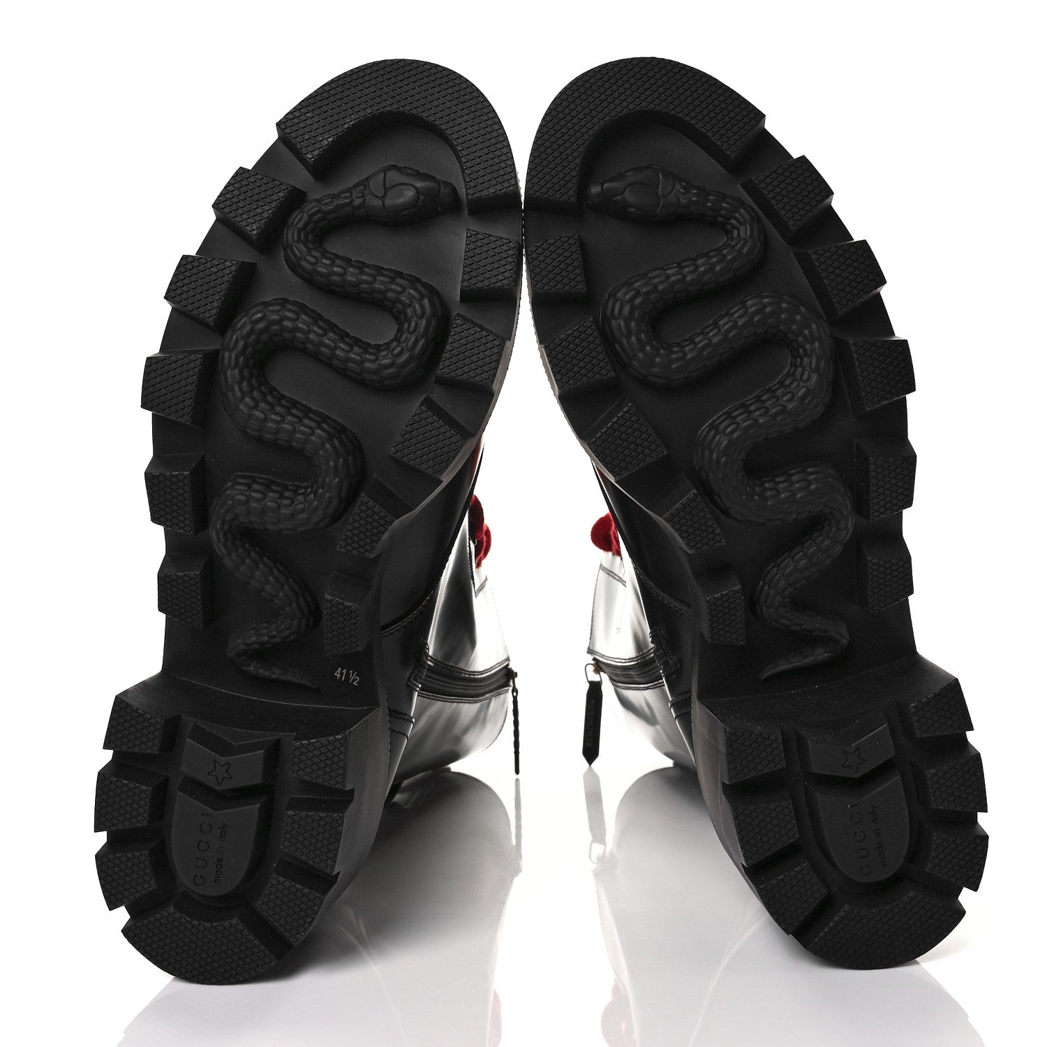 Gucci Magnum Calfskin Cirano Lux Web Lace Up Tall Combat Boots 41.5 Black Verde Hibiscus Red 5 of 8